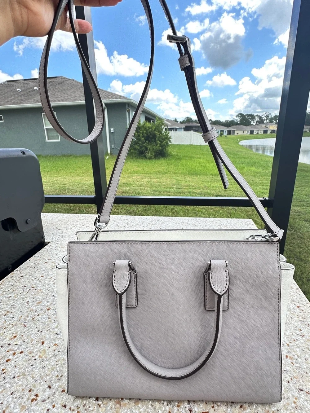 Kate Spade Cameron Satchel Gray And White